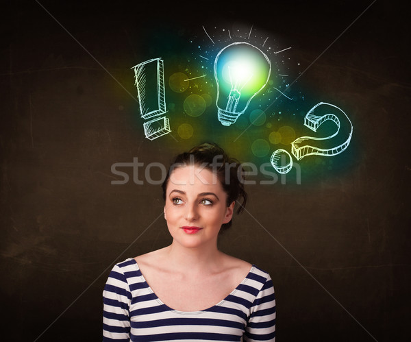 Jóvenes adolescente dibujado a mano bombilla ilustración mujer Foto stock © ra2studio