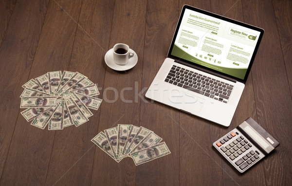 Business table with notebook computer and office accessories Stock photo © ra2studio