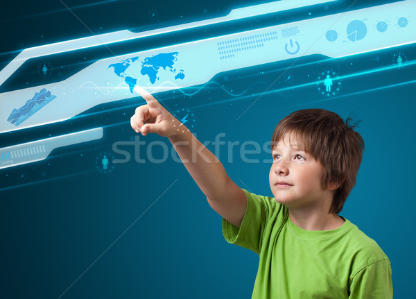 Businessman pressing high tech type of modern buttons Stock photo © ra2studio