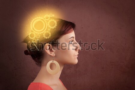 Zeki kız düşünme makine kafa örnek Stok fotoğraf © ra2studio