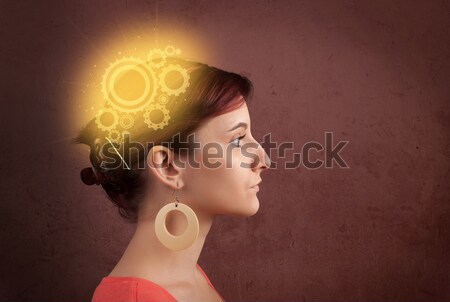 Clever girl thinking with a machine head illustration Stock photo © ra2studio