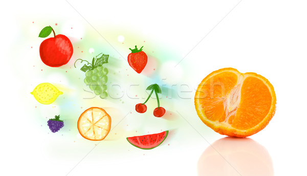 Stock foto: Farbenreich · Früchte · Hand · gezeichnet · illustriert · weiß · Essen