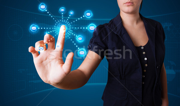 Vrouw virtueel messaging type iconen Stockfoto © ra2studio