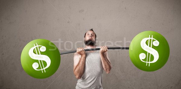 Sovány fickó emel zöld dollárjel súlyok Stock fotó © ra2studio