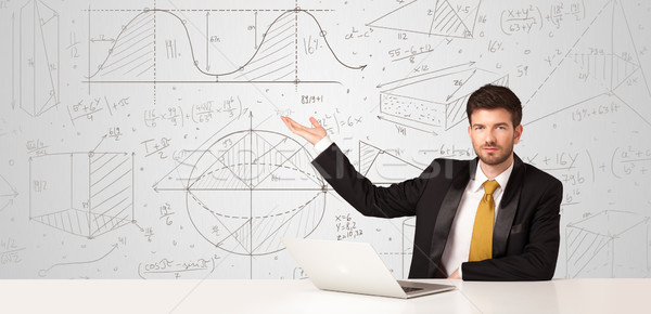 Businessman with business calculations background Stock photo © ra2studio