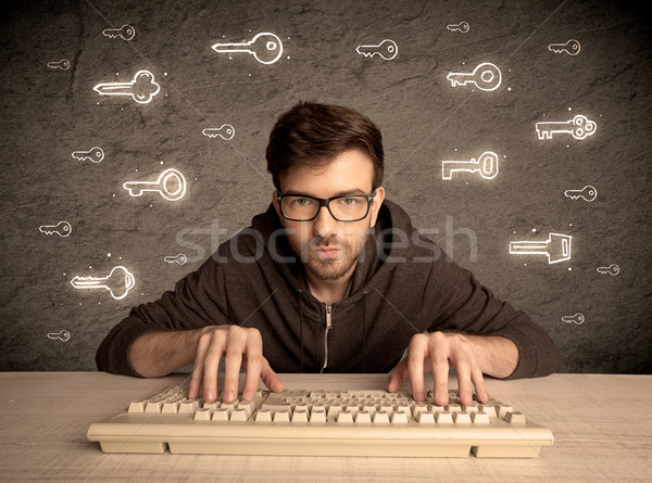 Nerd ragazzo parola d'ordine tasti Foto d'archivio © ra2studio