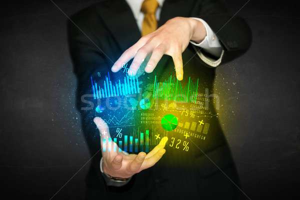 Foto stock: Empresario · diagrama · nube · brillante · cuerpo