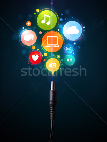 Social media iconen uit elektrische kabel Stockfoto © ra2studio