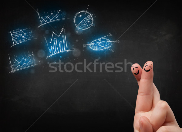 Happy finger smileys with blue chart icons and symbols Stock photo © ra2studio