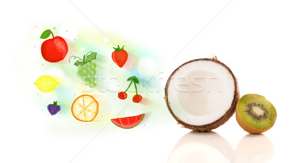 Farbenreich Früchte Hand gezeichnet illustriert weiß Essen Stock foto © ra2studio