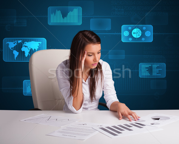 Kobieta interesu formalności cyfrowe futurystyczny biuro papieru Zdjęcia stock © ra2studio