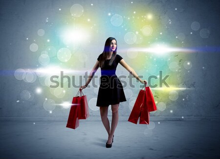 Mall Dame Einkaufstaschen glitter Licht schönen Stock foto © ra2studio