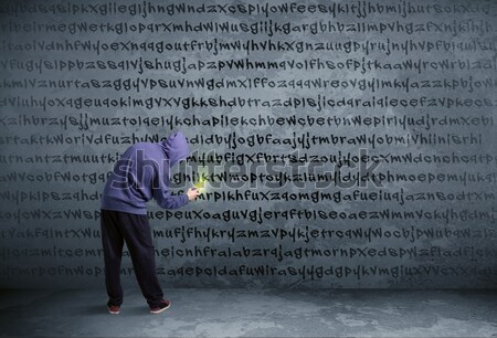 Jungen städtischen Maler Zeichnung zufällig Briefe Stock foto © ra2studio