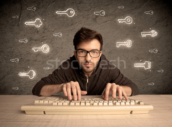 Nerd ragazzo parola d'ordine tasti Foto d'archivio © ra2studio