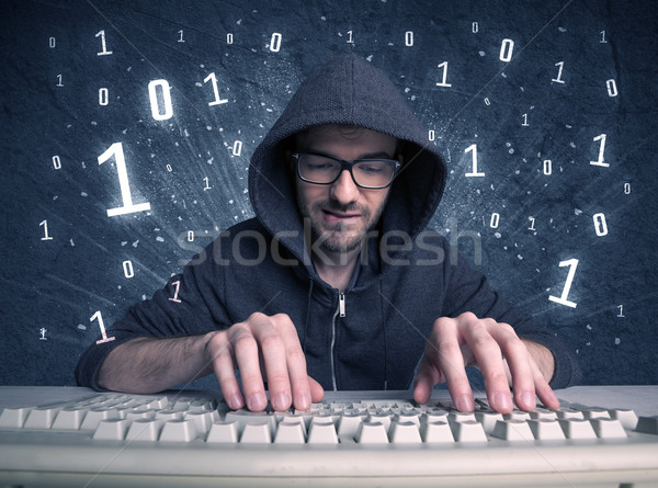 Online intruso geek ragazzo l'hacking divertente Foto d'archivio © ra2studio
