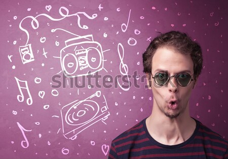 Young woman with hair style and hand drawn exclamation signs Stock photo © ra2studio