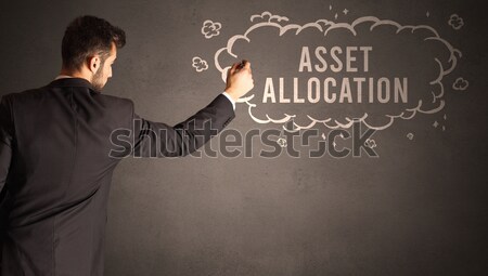 Stock photo: funny businessman presenting speech bubble copy space