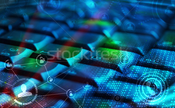 [[stock_photo]]: Clavier · réseau · social · icônes · sociale