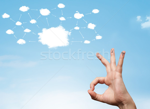 Parmak bulut ağ yüzler el gülümseme Stok fotoğraf © ra2studio
