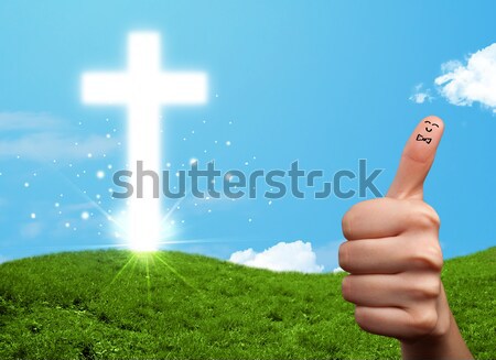 Glücklich Finger Smileys christian Religion Kreuz Stock foto © ra2studio