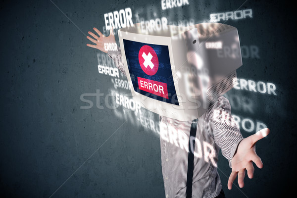 Business man with pc monitor on his head and error messages on t Stock photo © ra2studio