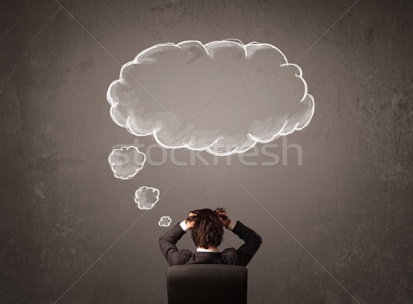 Foto stock: Empresario · sesión · nube · pensamiento · cabeza