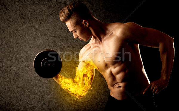 Foto d'archivio: Muscolare · bodybuilder · peso · fiammeggiante · bicipiti