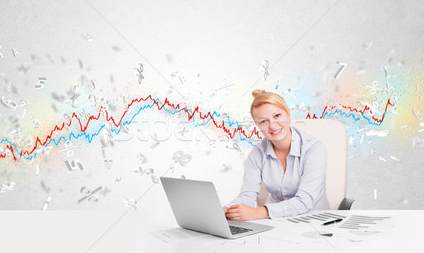 Stock foto: Business · woman · Sitzung · Tabelle · Aktienmarkt · Grafik · 3D