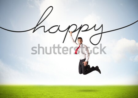 Stockfoto: Opknoping · zakenman · gelukkig · touw · hand · ruimte