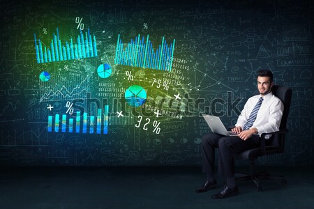 Businessman in office chair with tablet in hand and high tech gr Stock photo © ra2studio