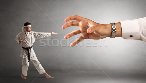 Groß Hand wenig Karate Mann kämpfen Stock foto © ra2studio
