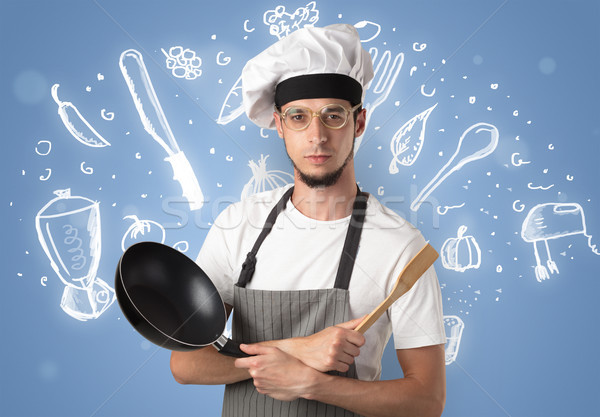 Young cook with chalk drawn soup recipe concept Stock photo © ra2studio