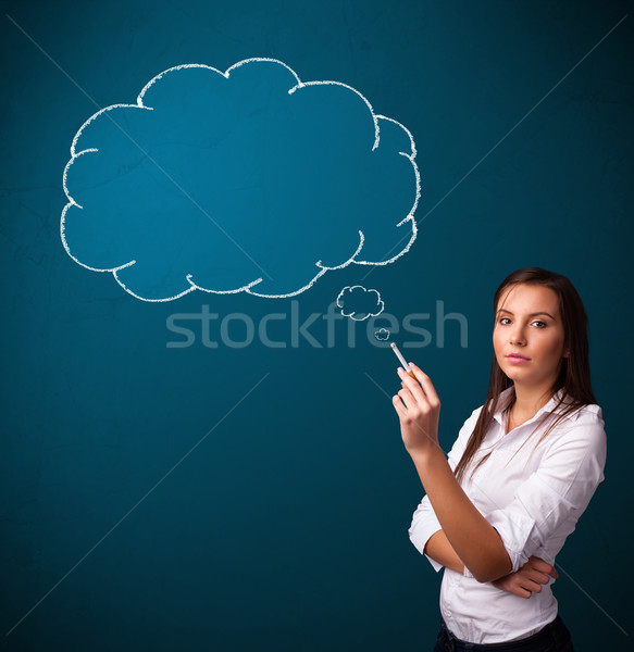 Beautiful lady smoking cigarette with idea cloud Stock photo © ra2studio