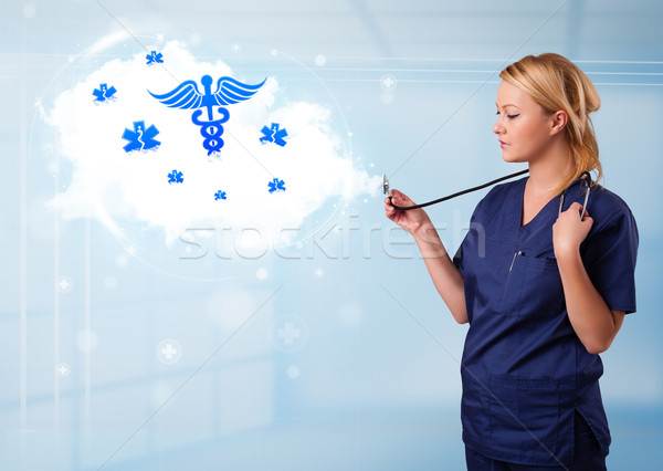 Jóvenes médico resumen nube médicos iconos Foto stock © ra2studio
