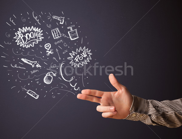 Sketched explosives coming out of gun shaped hands Stock photo © ra2studio