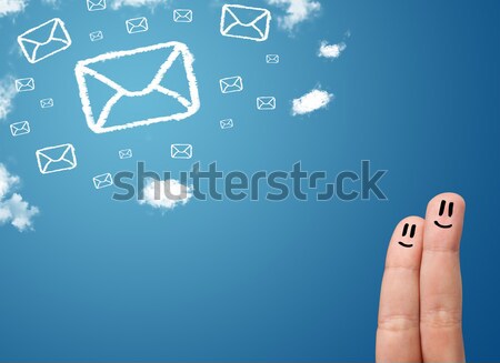 Mutlu parmaklar bakıyor posta simgeler Stok fotoğraf © ra2studio