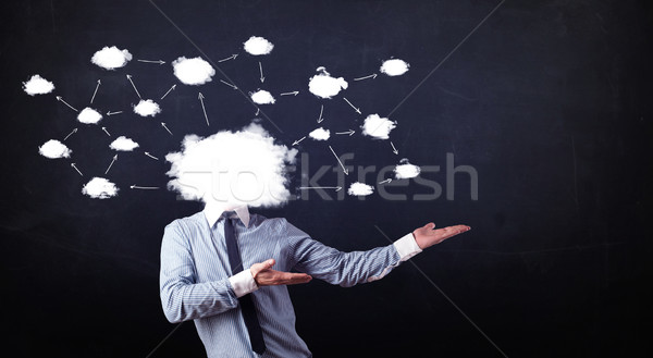 Stock fotó: üzletember · felhő · hálózat · fej · koszos · térkép · technológia