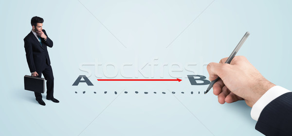 Stockfoto: Zakenman · naar · Rood · lijn · hand