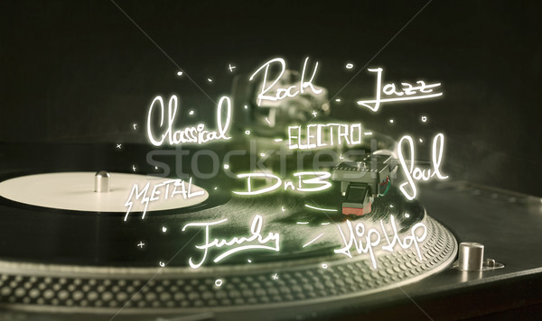 [[stock_photo]]: Turntable · vinyle · musique · métal · plaque · noir