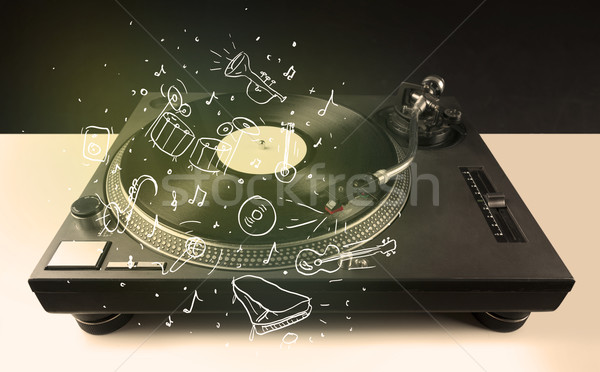 Lemezjátszó játszik klasszikus zene ikon rajzolt zene Stock fotó © ra2studio