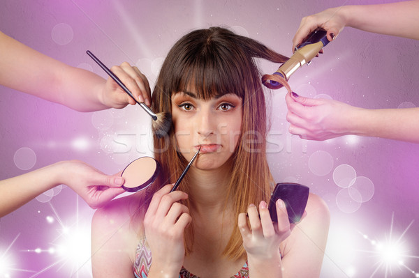 Foto stock: Retrato · brillante · rosa · salón · salón · de · belleza