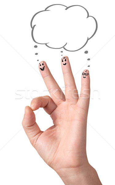 Stock photo: Happy ok fingers with speech bubbles and signs