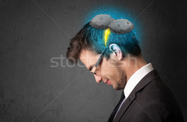 Man onweersbui bliksem hoofd gezondheid regen Stockfoto © ra2studio