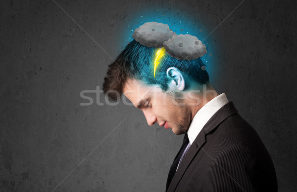 Férfi zivatar villám fej egészség eső Stock fotó © ra2studio