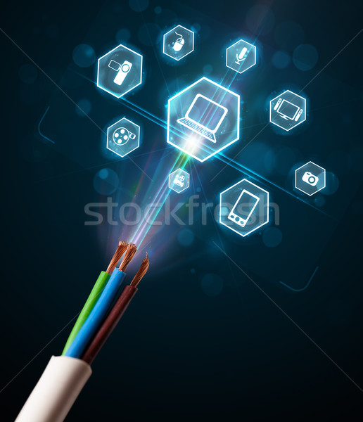 électriques câble multimédia icônes sur Photo stock © ra2studio