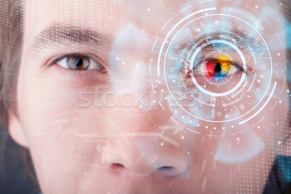 Futurisztikus modern férfi technológia képernyő szem Stock fotó © ra2studio