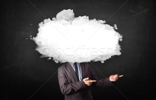 [[stock_photo]]: Homme · d'affaires · blanche · nuage · tête · ordinateur