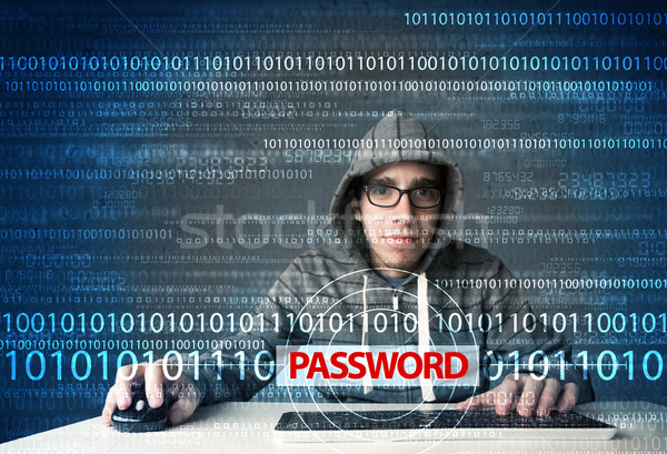 Fiatal stréber hacker lop jelszó futurisztikus Stock fotó © ra2studio