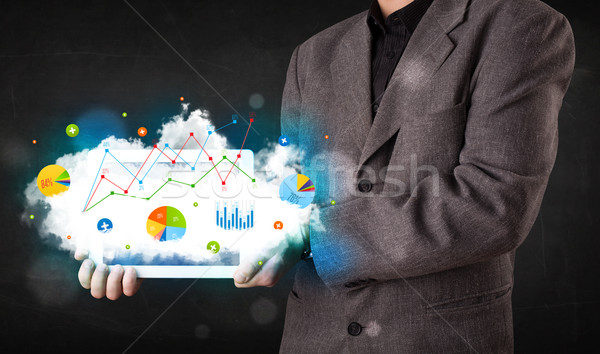 Stockfoto: Persoon · touchpad · wolk · technologie · charts