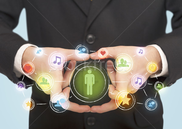 Stock photo: Hands creating a form with social media connection